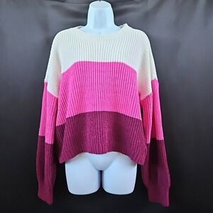 Pink Rose Color Block Knit Sweater Size XL NWT Pink Casual Winter Staple‎